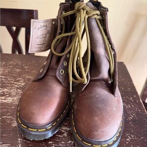 Dr. Martens Brown Leather Boots with Yellow Laces